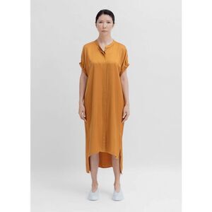 ELK Lesja Tawny Gold Silky Midi Shirt Dress Oversized 6 NWT